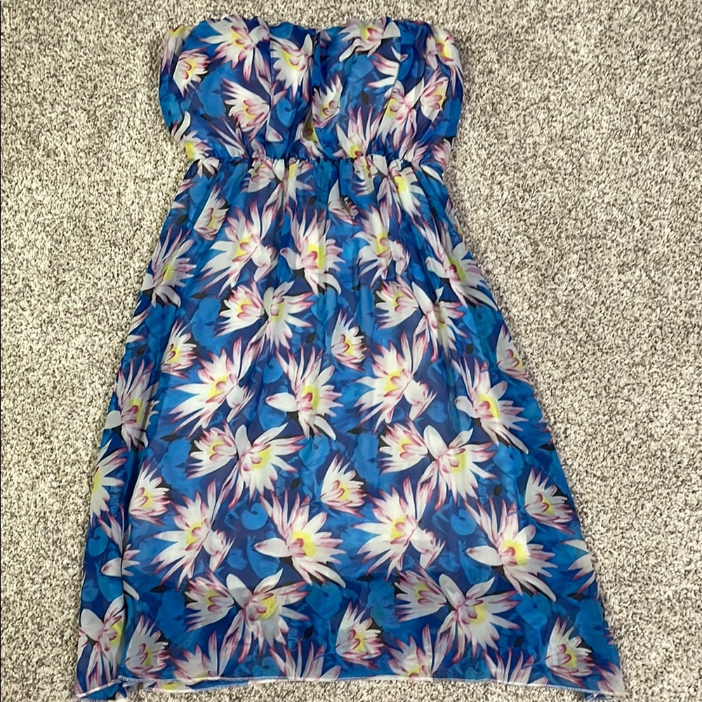 Floral Blue Strapless Mini Dress